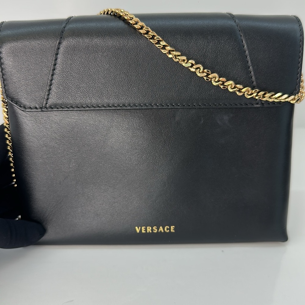 Sold ❌Versace Black and Gold Crossbody Bag with V-Shaped Clasp - Picture 7 of 10